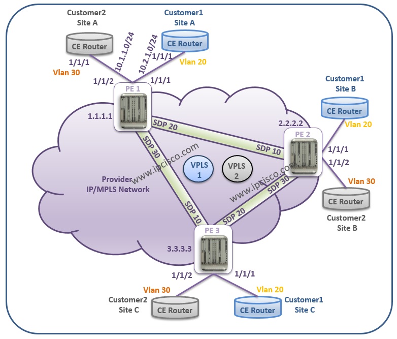 Alcatel-Lucent, VPLS Example Topology