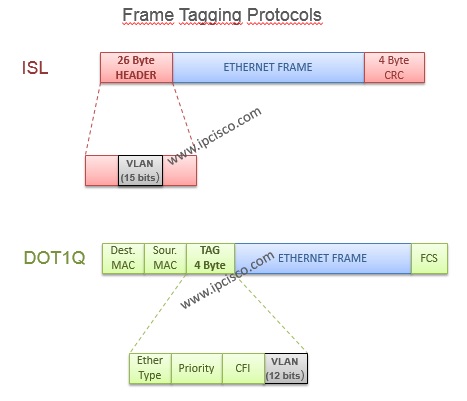 vlan frame tagging protocols, ISL and Dot1q