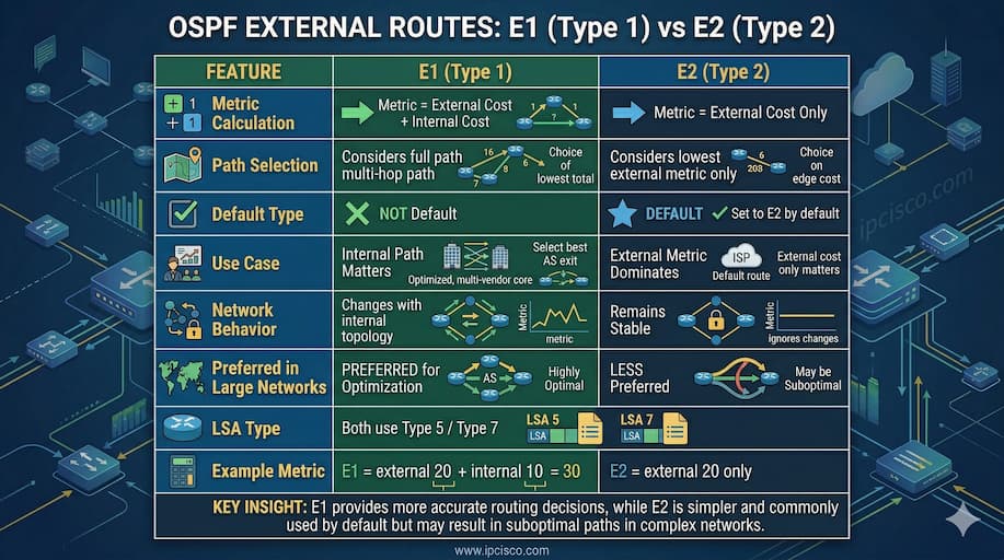 OSPF External Routes Comparison E1 versus E2 Rutes