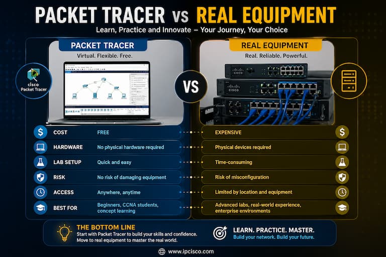 packet tracer versus real cisco equipment devices