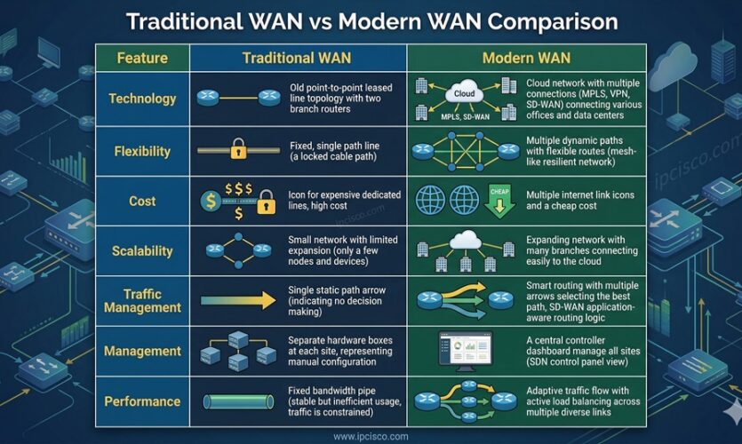 traditional versus modern wan technologies comparison table