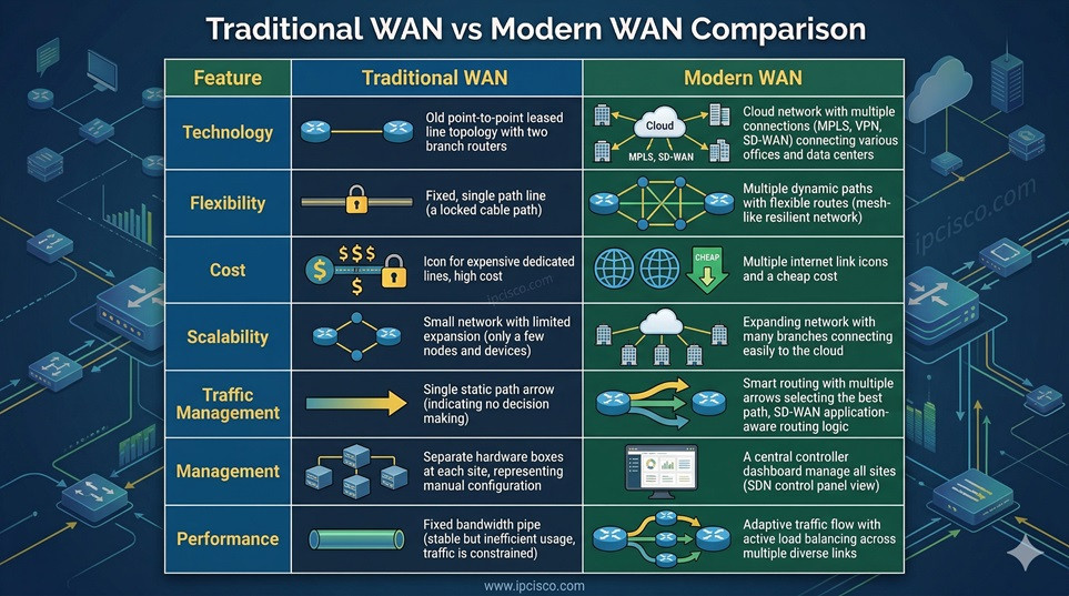 traditional versus modern wan technologies comparison table