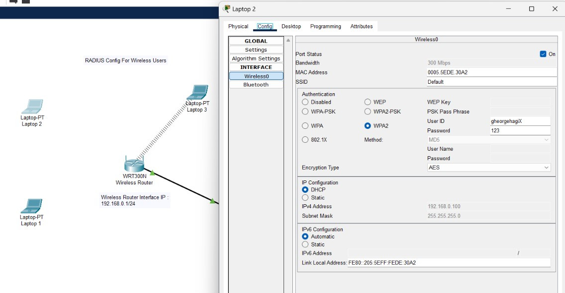 wireless network-radius user test Incorrect RADIUS Credentials