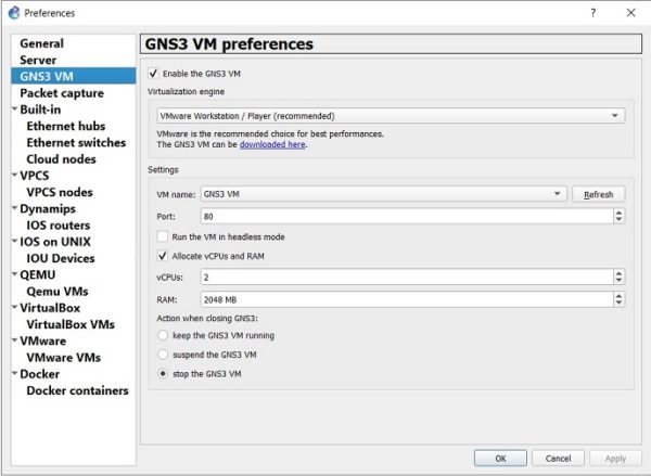 Как установить gns3 vmware