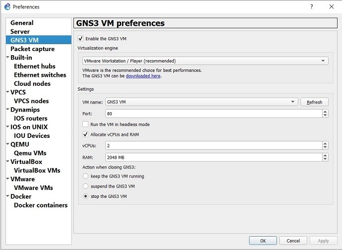 gns3 vm virtualbox setup