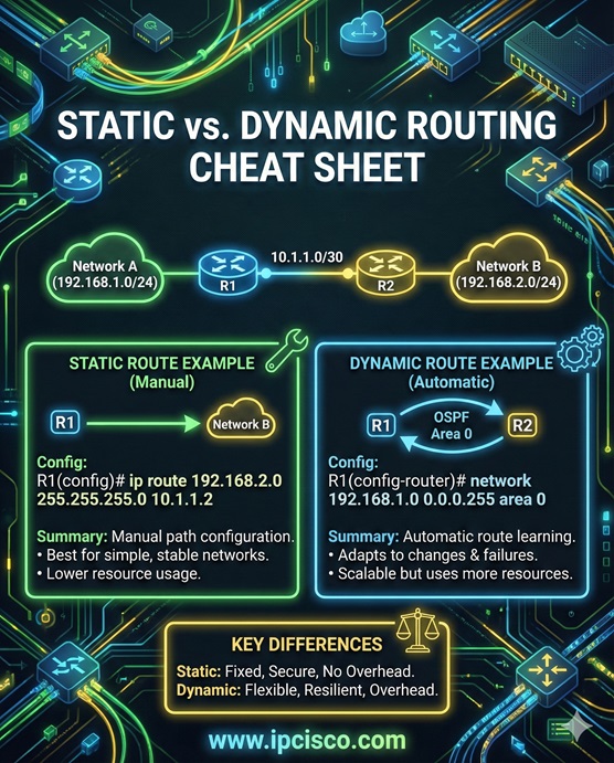 static routing vs dynamic routing cheat sheet