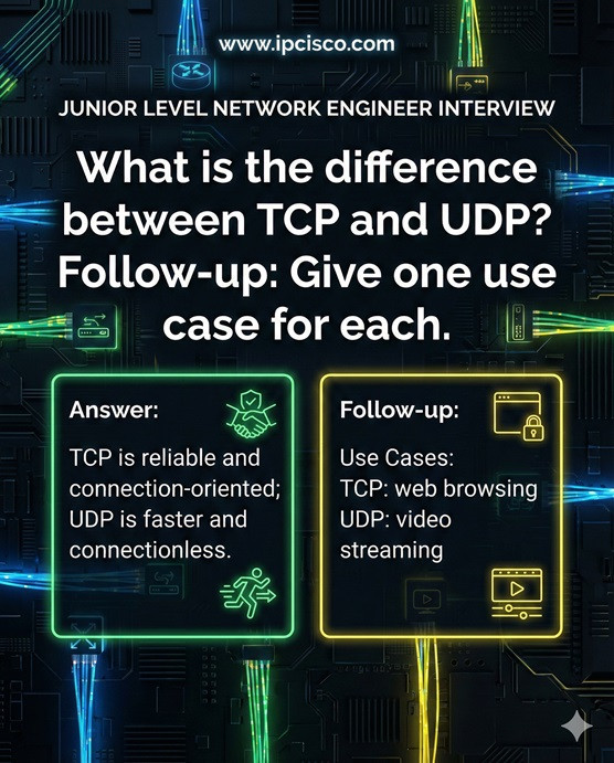 Junior Network Engineer Interview Question TCP UDP Difference
