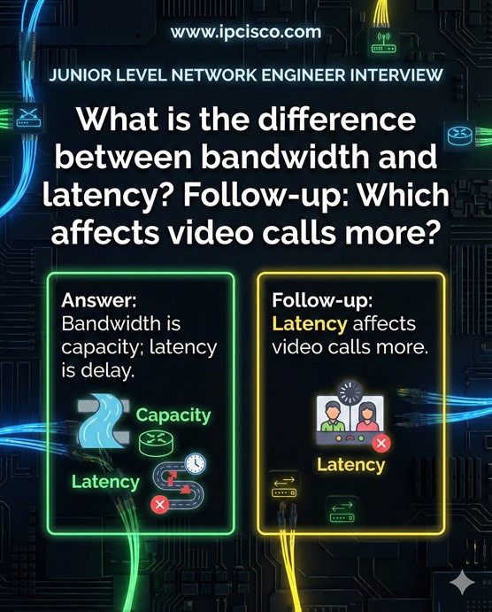 Junior Network Engineer Interview Question difference between bandwidth and latency