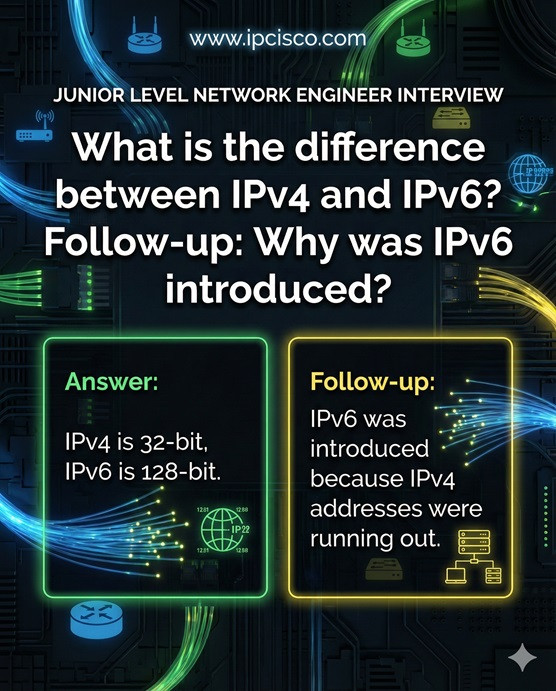 Junior Network Engineer Interview Question IPv4 and IPv6 difference