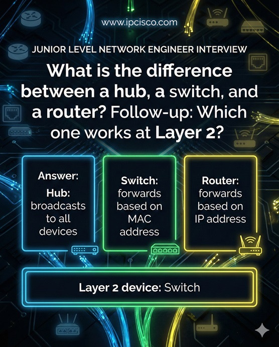 Junior Network Engineer Interview Question hub switch router difference