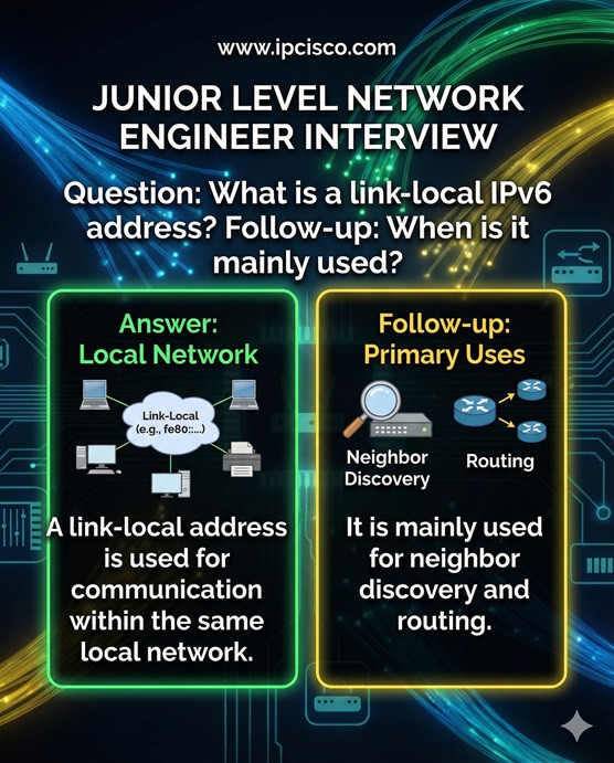 Junior Network Engineer Interview Question and answers IPv6 Link-local address