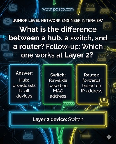 Junior Network Engineer Interview Question hub switch router difference