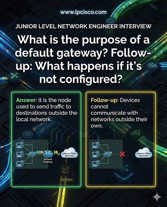 Junior Network Engineer Interview Question purpose of a default gateway