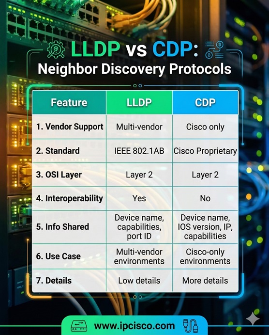 lldp vs cdp, lldp versus cdp comparison table