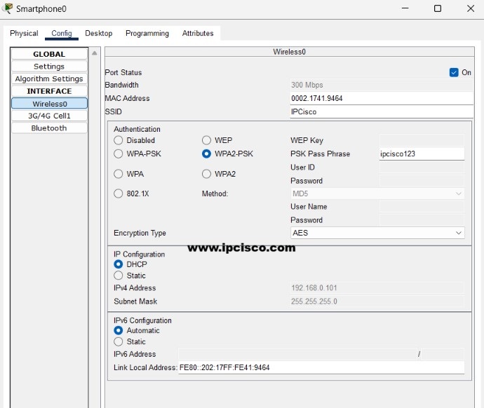 smartphone configuration for wireless network WPA2 PSK