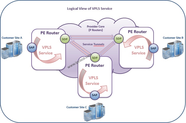 Alcatel-Lucent, Logical View of VPLS, Virtual Private LAN Service